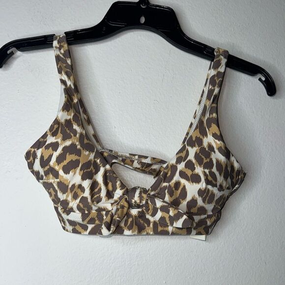 Aerie Small Leopard Print Wide Strap Scoop Neck Bikini Top Swimwear Size Small - Picture 1 of 5